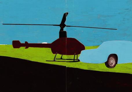 Blue Car and the heli